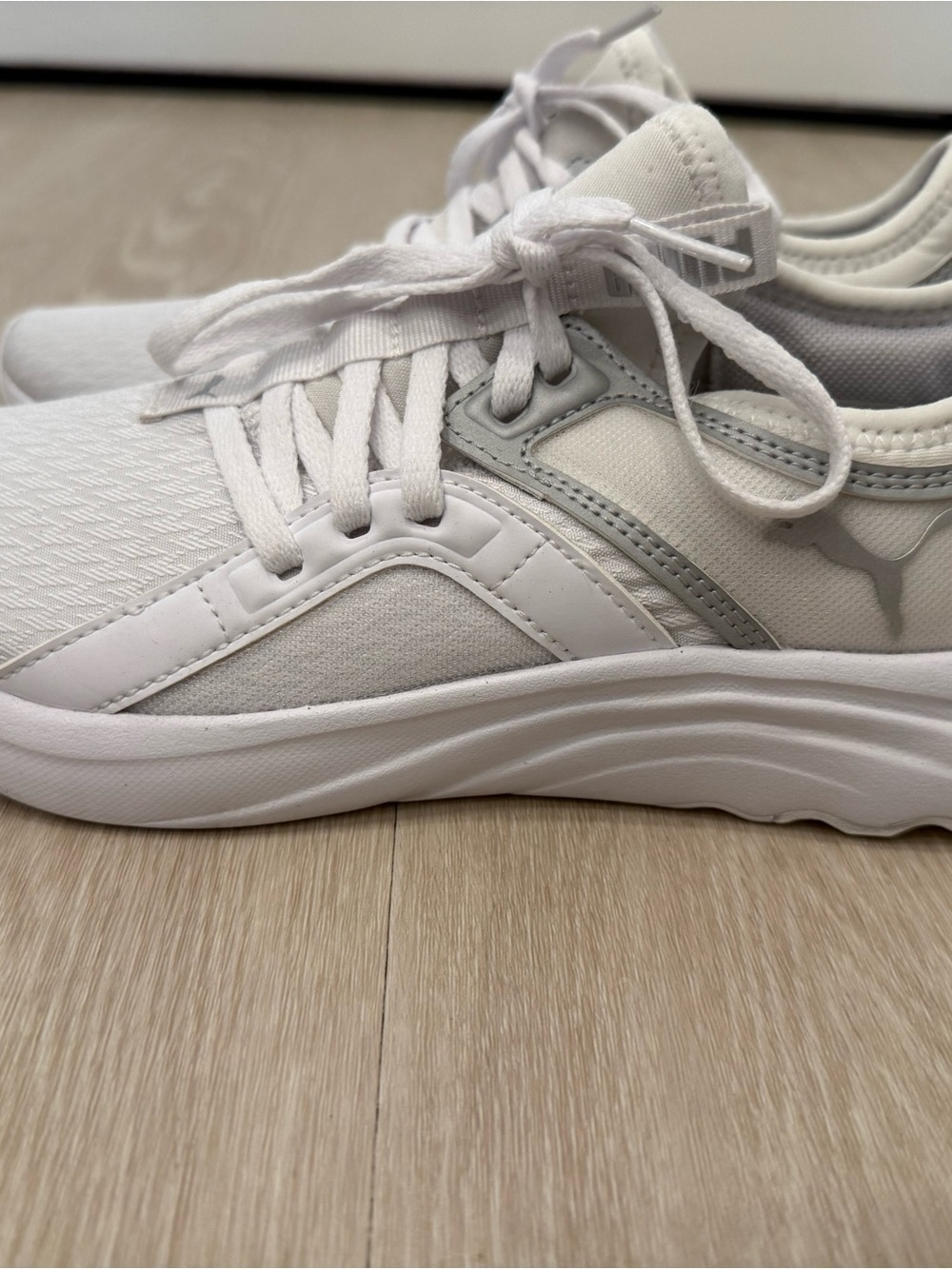 Puma White and Light Gray Low-Top Lace-Up Sneakers